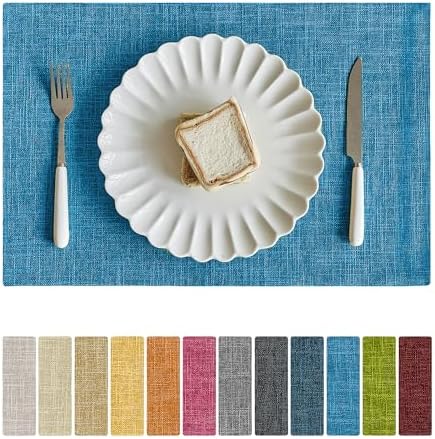 Softalker Faux Linen Cloth Placemats Set of 6-12 x 18 Inch, Sky Blue by Softalker