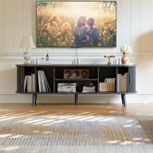ChooChoo 54" Mid Century Modern TV Stand with Fluted Sliding Doors - Image 5