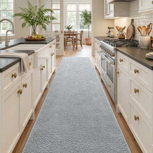 2x10 Light Grey Solid Runner Rug Washable Non-Slip for Kitchen Hallway - Image 2