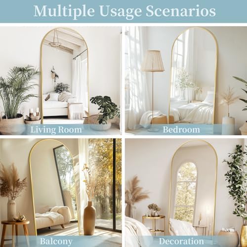 Full Length Mirror with Stand, 71"x25" Arched Full Body Mirror, Large Stand Up Mirrors, Aluminum Frame Floor Standing Mirrors, Freestanding Hanging Leaning Mounted for Bedroom Living Room, Gold - Image 7