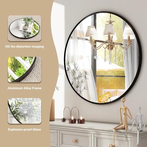 HARRITPURE Round Mirror 30 Black Wall Mounted Circle Mirrors - Image 3