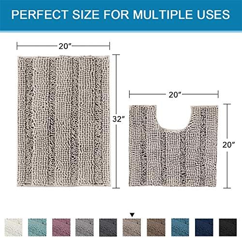 H.VERSAILTEX Bathroom Rugs Bath Rug Set 2 Piece Bathroom Contour Rug Toilet Mat Sets Non Slip Contour Bath Rug Ultra Thick Water Absorbent Striped Bath Mats Washable(20" x 32" Plus 20" x 20" U, Taupe) - Image 2