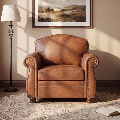 Vintage Oversized Faux Leather Chair Set of 2 for Living Room, 41", Caramel - Image 5