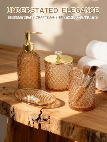 Haturi Glass Bathroom Accessories Set, Amber Brown Bathroom Set, 4 Pcs - Image 4