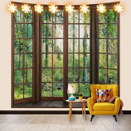 Green Forest Window Tapestry Natural Scenery Tapestry for Bedroom 60"x 60" by Aidatain