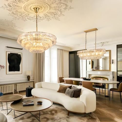 35in Large Chandelier Gold, Modern Dining Room Light Fixtures, 4 Layer Luxury Glass Chandelier 18 Light Chandeliers for Dining Room Kitchen Island Living Room (Clear Glass) - Image 6