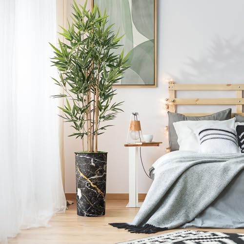 Artificial Tree in Modern Granite Effect Planter, Fake Bamboo Silk Tree for Indoor and Outdoor Home Decoration - 70" Overall Tall (Plant Pot Plus Tree) - Image 3