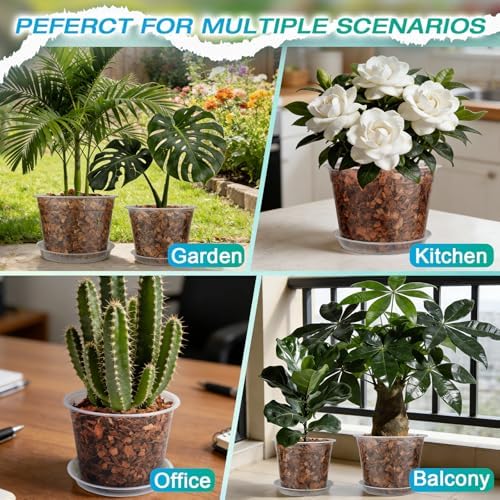 8 Inch Clear Nursery Pots with Drainage and Sacuers, 8 Pack Plastic Pots for Plants Indoor Outdoor, Large Clear Pots for Flowers, Succulents (8inx8pcs) - Image 7