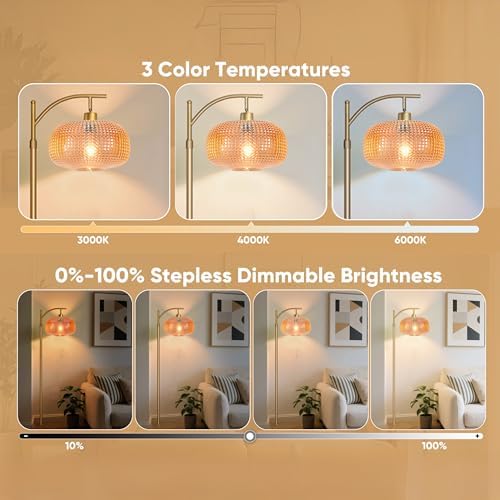 Glass Floor Lamp for Living Room with Amber Glass Lampshade&Remote Control - Image 3