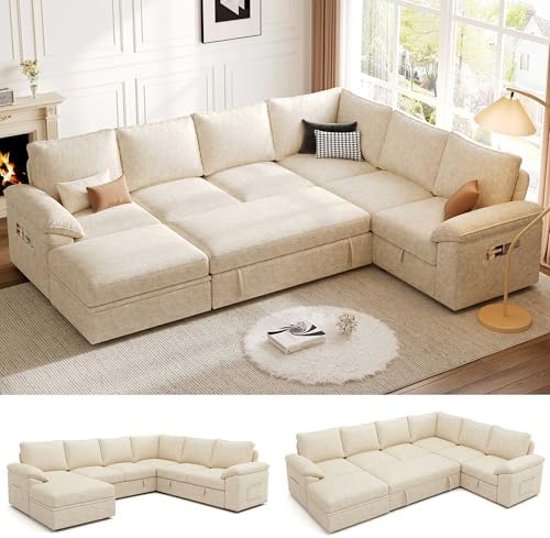 106'' Modular Sectional Sofa with Pull Out Bed, Sleeper Sofa, Beige by Unknown