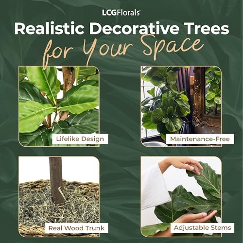 LCG Florals 3.2ft Artificial Fiddle Leaf Fig Tree - Real Wood Trunk, Preassembled, No Maintenance Indoor Faux Plant in Black Pot - Living Room, Home & Office Decor - Image 5