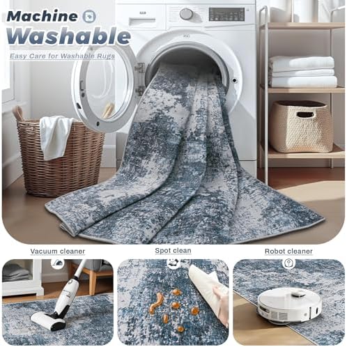 pmtsns Area Rugs 10x14 Living Room: Washable Rug Modern Abstract Neutral Soft Non-Slip Low-Pile Indoor Large Carpet for Bedroom Dining Room Playroom Home Office (Blue Grey, 10'x14') - Image 3