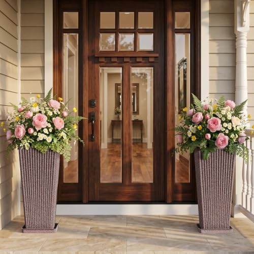 Square Tall Planters for Outdoor Plants with Tray - 24" Brown 2Pack - Image 6