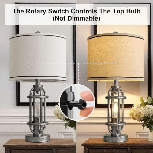 G-SAFAVA 23.75'' Table Lamps Set of 2 for Living Room Bedroom Industrial Farmhouse Metal Touch Lamps with USB A+C Ports, Night Light Vintage Nightstand Bedside Lamp, Bulbs Included, Antique Silver - Image 6