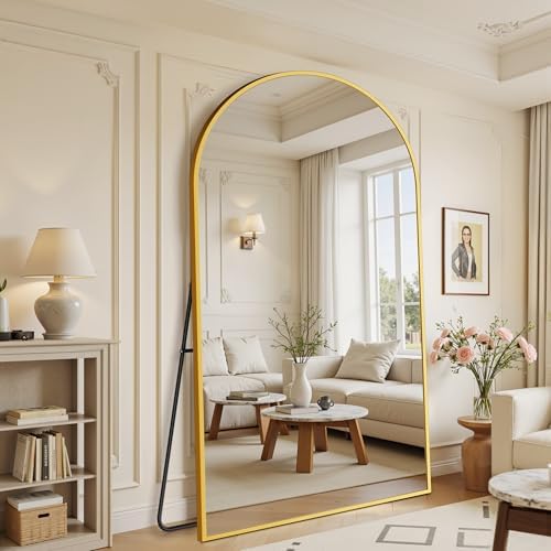 Suidia 88"x44" Arched Full Length Mirror with Stand, Gold Floor Mirror by SuidiaMirror