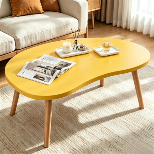 Coffee Table Low Table with Solid Wood Legs, 31.5x19.7" Large Coffee Table Side Table, Floor Table Desk for Sitting on The Floor, Living Room Furniture for Office Apartment Home, Mango Yellow by FURMORENE