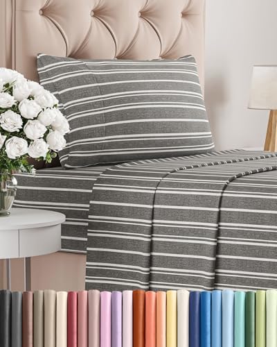 Twin Size 3 Piece Sheet Set - Breathable & Cooling Sheets - Grey Stripes by CGKUnlimited