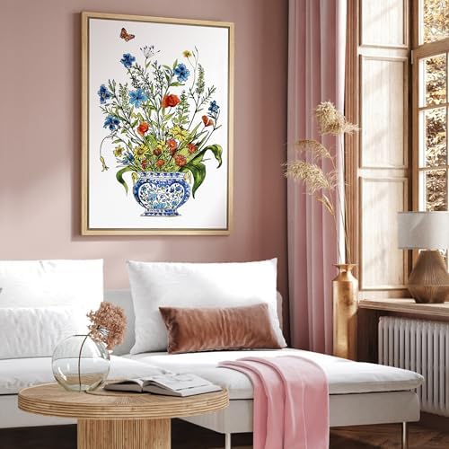 NWT Framed Canvas Print Wall Art Colorful Wildflowers in Decorative Vase Illustrations Modern Art Decorative Landscape Rustic Zen Colorful for Living Room, Bedroom, Office - 16"x24" Natural - Image 4