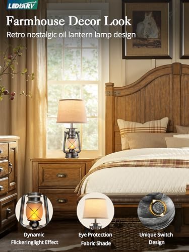 LEDIARY 18.72" Sliver LED Lantern Flickering Flame Table Lamps Set of 2 - Image 2