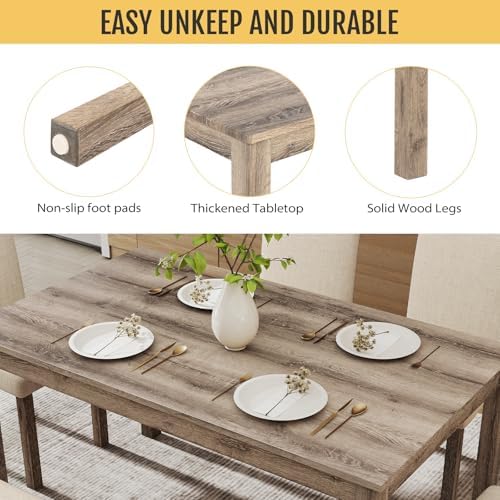Zevemomo 6-Piece Solid Wood Dining Table Set, Wooden Legs Table Set, Brown - Image 3