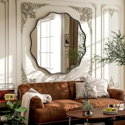 VooBang Black Scalloped Circle Mirror, 36" Wavy Edge Round Wall Mirror - Image 2