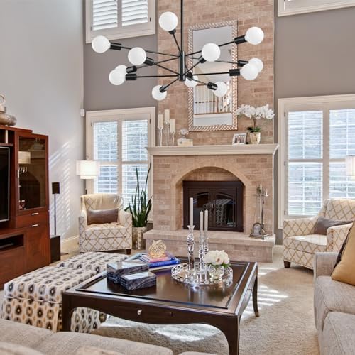 RUIYEY Modern Sputnik Chandeliers Light, 12-Light Black Chandeliers for Dining Room, E26 Height Adjustable Chandelier Ceiling Lighting Fixture for Farmhouse Kitchen Island Living Room Foyer - Image 5