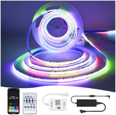 Smart IC RGB COB LED Light Strip 33FT, 10mm Color Changing Tape Light by INDARUN