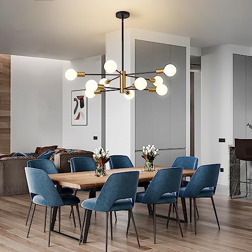 RUIYEY Sputnik Chandeliers Modern Black and Gold Chandeliers 10-Light Mid Century Farmhouse Chandelier Ceiling Light Fixture Height Adustable Pendant Light for Kitchen Island Living Room Dining Room - Image 6