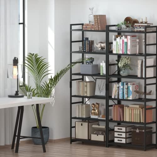 NUMENN 6 Tier Bookshelf, Tall Freestanding Open Storage Bookcase, Black - Image 5
