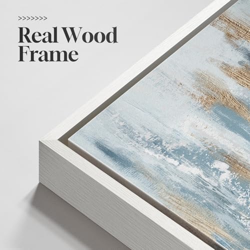 Large White Framed Blue and Gold Abstract Wall Art for Living Room, 24x36 - Image 5