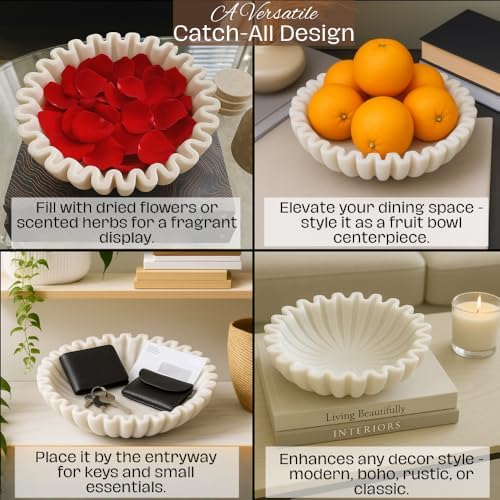 SWADESHI BLESSINGS Handcrafted Large Marble Ruffle Bowl for Home Decor, 10" - Image 4