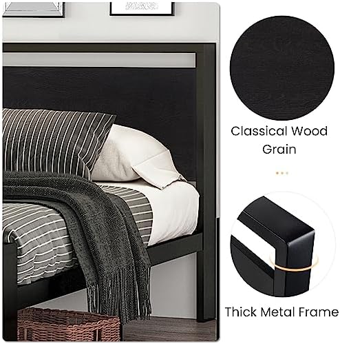 SHA CERLIN 14 Inch King Size Metal Platform Bed Frame with Wooden Headboard and Footboard, Mattress Foundation, No Box Spring Needed, Large Under Bed Storage,Black Oak - Image 6