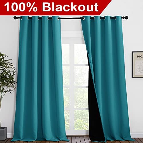 NICETOWN Full Shading Curtains for Windows, Super Heavy-Duty Black Lined Blackout Curtains for Bedroom, Privacy Assured Window Treatment (Peacock Teal, Pack of 2, 55 inches W x 102 inches L) - Image 2