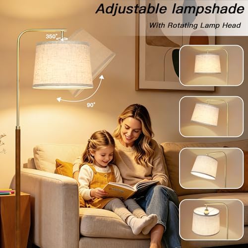 CINKEDA Wood Arc Floor Lamp,63" Tall Mid Century Modern Standing Lamp with Foot Switch & 3 Color Temperatures,Vintage Floor Lamps for Living Room Bedroom Office Reading Corner (Bulb Included),Walnut-B - Image 5