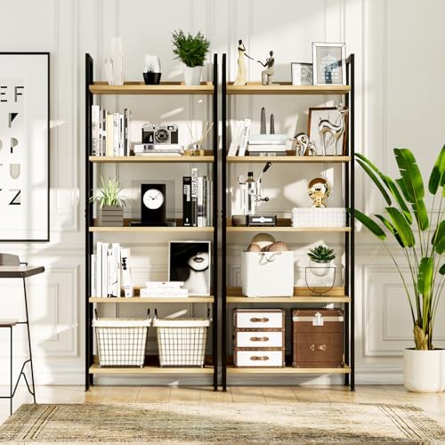 NUMENN Bookshelf, 5 Tier Bookshelves, Home Office Bookcase Shelf Storage Organizer, Free Standing Storage Shelving Unit for Bedroom, Living Room and Home Office, Natural - Image 5
