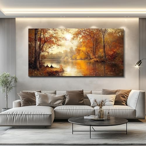 FUHAIHUA Canvas Wall Art For Living Room Large Wall Decor For Office Modern Bedroom Decorations Saffron Yellow Tree Landscape Pictures Forest Paintings Artwork Ready To Hang Home Decor 30"x60" - Image 3