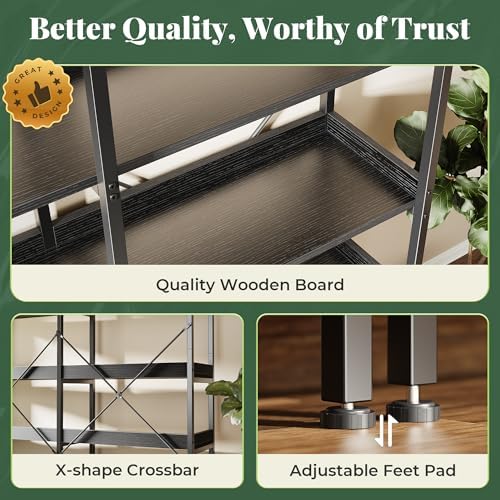 Huuger 6 Tier Bookshelf, Display Bookshelf with 12 Open Shelves and Raised Baffle, 47.2 Inch Straight Wide Bookcase with Metal Frame and Wooden Board, Adjustable Feet, Black, 1BC010B - Image 5
