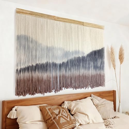 AKSWSHO Large Dip-Dye Macrame Wall Hanging Tapestry 59"x38" Boho Decor - Image 3