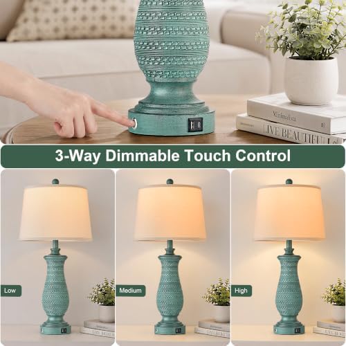 Table Lamps for Living Room, Set of 2, Touch Control, Peacock Blue - Image 2