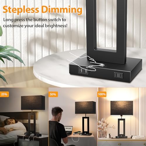 3 Color Temperatures Black Table Lamps for Bedrooms Set of 2, 22’’ Touch Control Bedside Nightstand Lamps with 2 USB Ports & AC Outlet, Modern Lamp Sets for Living Room, Stepless Dimming, Black Shade - Image 3