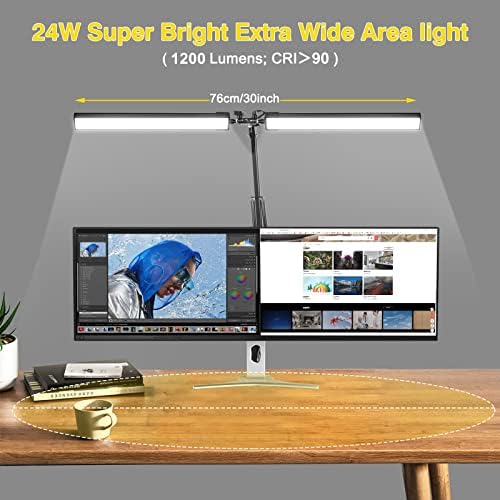 2-in-1 LED Double Head Desk Lamps for Home Office,24W Brightest Workbench Light,Eye-care Architect Desk Lamp with Clamp Base,3 Colors 10 Dimming Swing Arm Computer Desktop Light for Reading/Study - Image 4