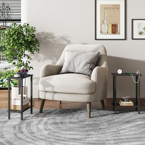 TUTOTAK Narrow Side Table, 2-Tier Small End Table with Charging Station - Image 5