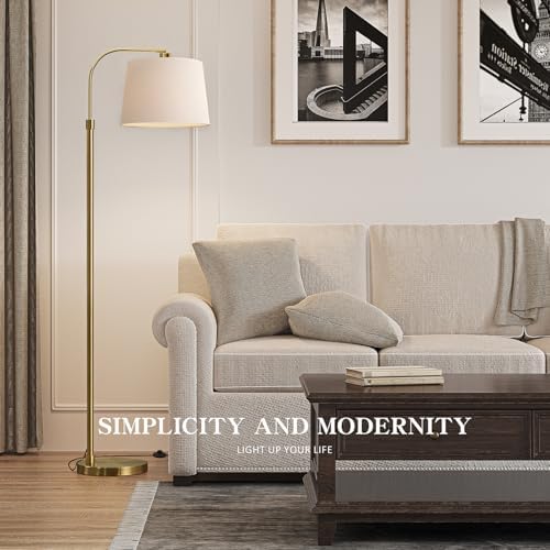 Oneach 62" Arc Floor Lamp for Living Rooms, Gold Tall Standing Lamps with Remote and Stepless Dimmable Bulb, Modern Reading Light for Bedrooms Corner Nursery Kid Office (Bulb Included) - Image 2