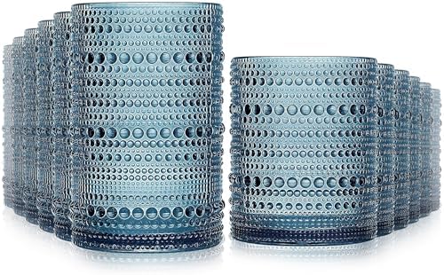 Vintage Hobnail Drinking Glasses Set of 12-14 oz Old Fashioned Glass Cups & 11 oz Cocktail Glasses, Aesthetic Kitchen Bar Tumbler Glassware Gifts Sets, Blue (12Pcs Blue XL) by Lvtrupc