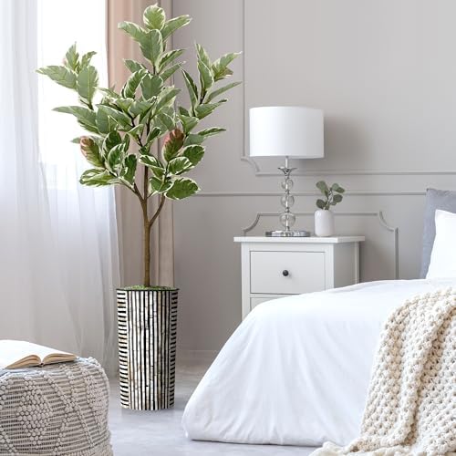 Artificial Tree in Black and Brown Striped Planter, Fake Rubber Silk Tree for Indoor and Outdoor Home Decoration - 70" Overall Tall (Plant Pot Plus Tree) - Image 3