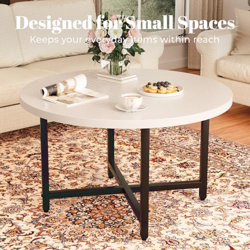 Round Coffee Table, Small Coffee Tables for Living Room, White Coffee Table - Image 7