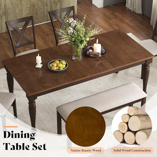 AMERLIFE 6 Piece Farmhouse Dining Set with 71" Solid Wood Table, Brown - Image 3