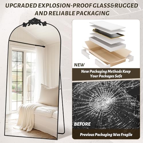 Vintage Full Length Mirror,78"x38" Arched Antique Floor Mirror with Carved Metal Frame,Large Standing Wall Mounted or Leaning Mirror for Bedroom Living Room Entryway,Black - Image 7