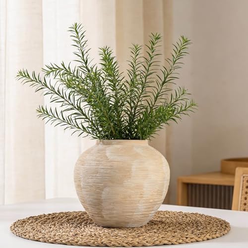 Rustic Ceramic Vintage Farmhouse Vase for Decor (Large Ribbed Whitewash) - Image 5