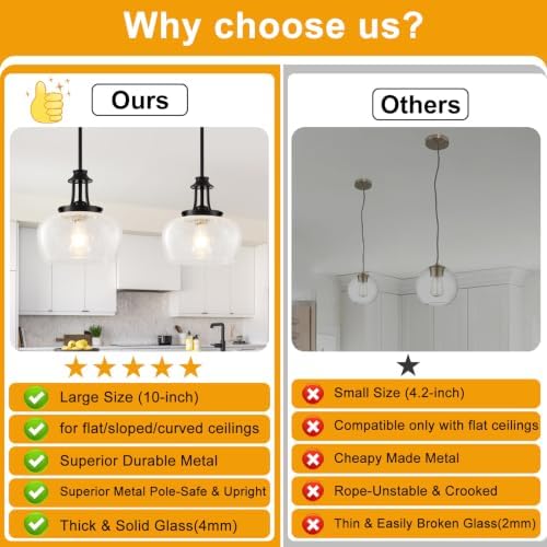 Modern Pendant Lights Kitchen Island, Matte Black Pendant Light Fixtures with 10" Hand Blown Crack Glass Shade, Industrial Hanging Pendant Lights Fixture for Kitchen Island Dining Room Entryway - Image 2